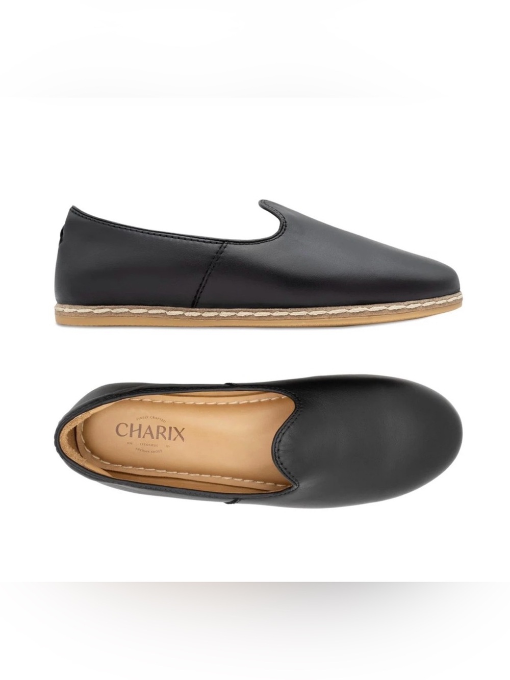 CHARIX  Black Leather Slip-On Loafers
